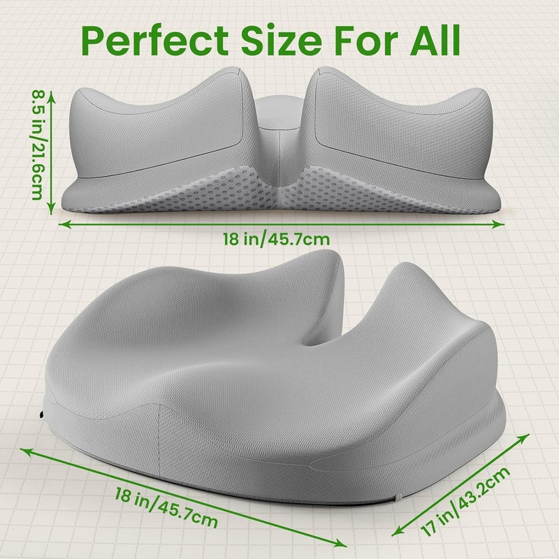 Benazcap Large Seat Cushion for Office Chair Memory Foam Coccyx Pain Relief Cushion Pillow for Back Support Non-Slip Seat Pad for Office Desk, Car Seat, Wheelchair, Sciatica-Grey - Image 5